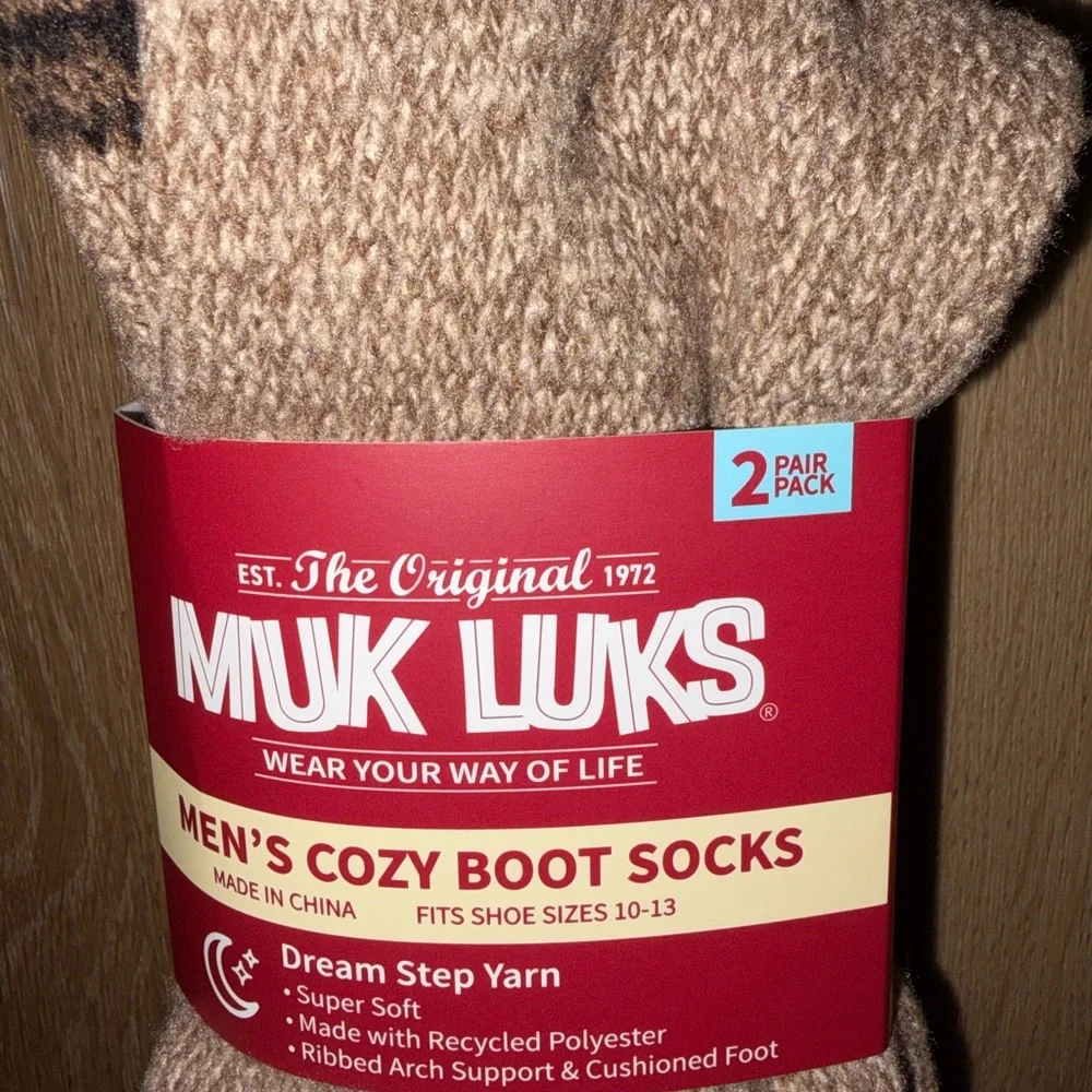 Muk Luks Men’s Boot Socks Warm & Cozy Dream Step Yarn One Size Fits Most 2 Pairs